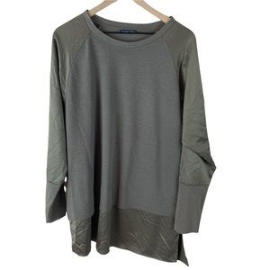 Zara Woman Olive Green Mixed Media Satin Top Size XL Tunic Length